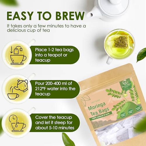 NHAT ANH FARM - Premium Moringa Tea Bags, 40 Tea Bags, 100% Natural Dried Moringa Leaves, Naturally Sweet Herbal Tea, Sugar-Free, Caffeine-Free, No Additives - Image 6