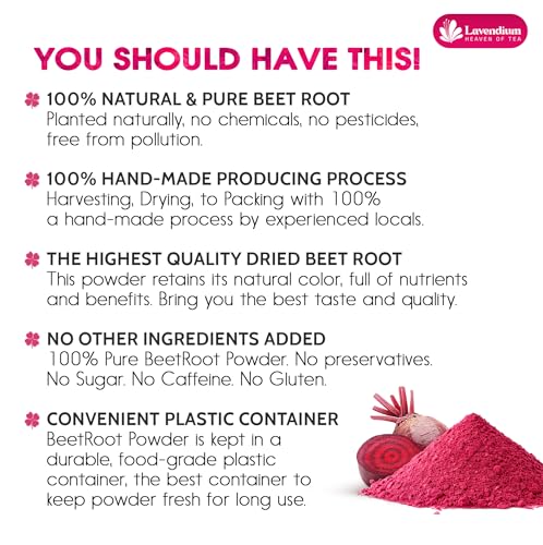 Image of Lavendium, Premium 8oz Beet Root Powder, 100% Natural & Pure Ground Beetroot, No Additives or Preservatives, Non-GMO, Plant-Based & Vegan, Perfect for Smoothies, Juices, Baking & Lattes