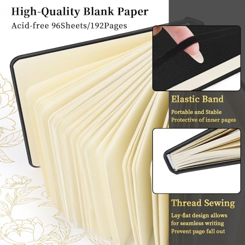 Image of 5x5 Pocket Sketch Book,80gsm Hardcover Art Sketchbook for Drawing Journal | PU Cover,Blank Paper,96Sheets /192Pages,Lay-Flat,Portable Travel Creation Paint Diary Memo Planner,Dry Media.Black