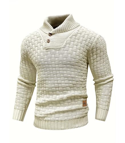 INVACHI Men's Shawl Collar Pullover Sweater Thermal Casual Soft Slim Fit Turtleneck Knit Stand Collar Sweaters