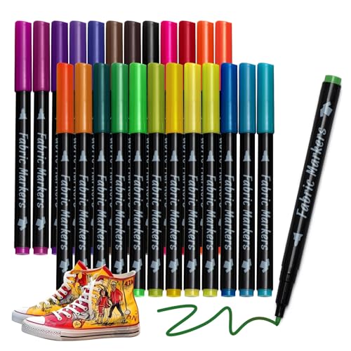 Bedeco Stoffmalstifte Waschfest, 24 Textilstifte Waschmaschinenfest Permanent Stofffarben Wasserfest Textilmarker Stoffstifte für DIY-Kostüme T-Shirts | Textilfarbe für Kinder und Erwachsen