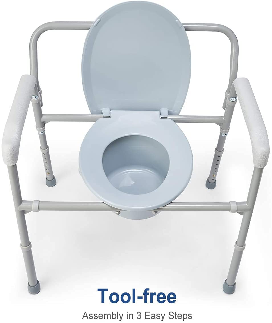OasisSpace Heavy Duty Bedside CommodeBariatric Folding Commode Support