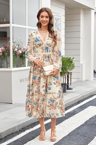 Women's Spring Wrap Maxi Dress Floral V Neck Long Sleeve Wedding Guest Party Casual Chiffon Dress2