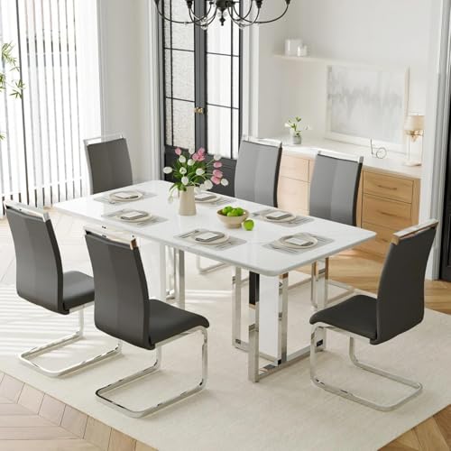 MEMUY Dining Table Set for 6,63" Faux Marble Dining Room