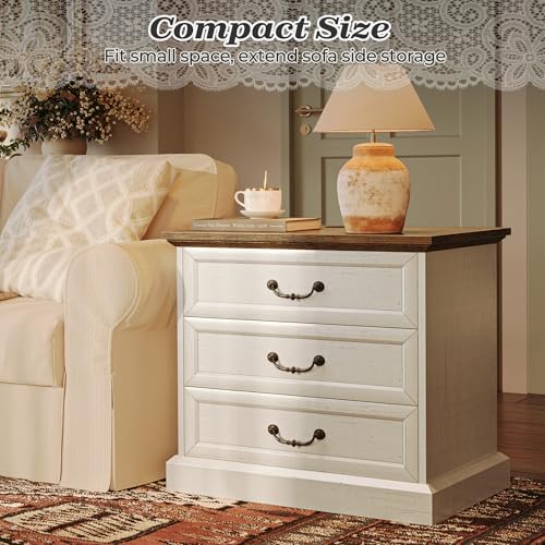 Huuger Nightstand with Charging Station, 3 Drawer Night Stand Set of 2, 22 Inch Wider Side Table with Storage, Farmhouse Nightstand with Vintage Handles, Thicken Base, for Bedroom, Distressed White - Image 9
