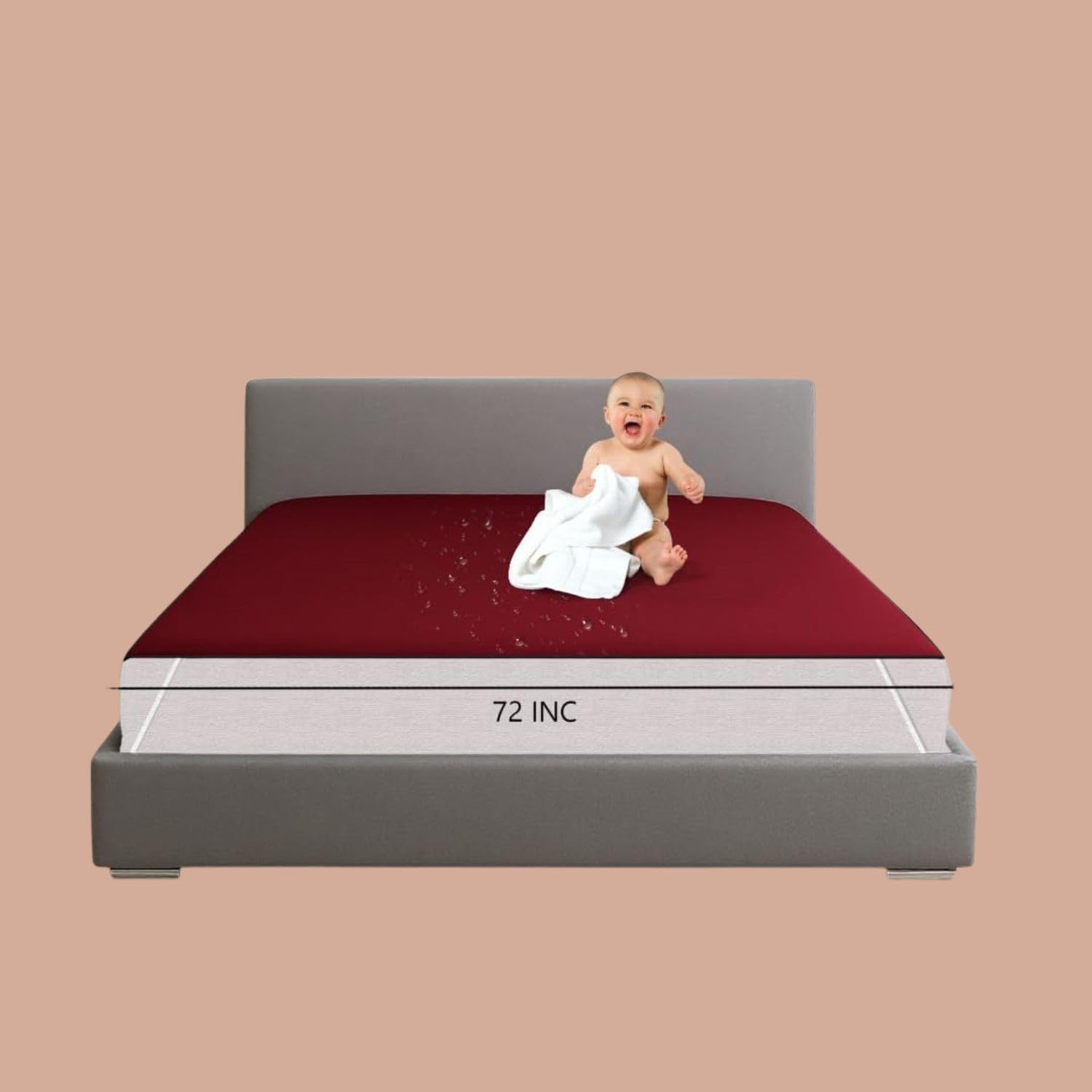 Waterproof Fitted Mattress Protector Red King Size Cotton Terry Bed Cover-image-1