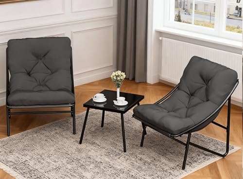 Balkonmöbel Set Gartenmöbel Set 3er Balkonset 2 Stühle mit Sitzkissen & Balkontisch, 3 Teilig Metallrahmen Gartenset Tisch und Stühle für Kleinen Terrasse Wohnzimmer Lounge Sitzgruppe, Grau