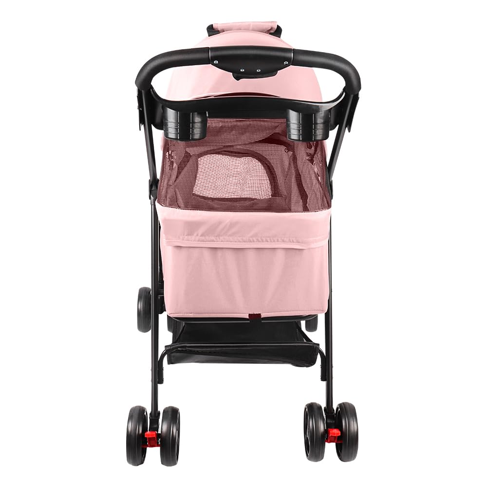 Passeggino 3 in 1 per cani e gatti, pieghevole con manico regolabile, 4 ruote, rete traspirante, grande capacità, facile da trasportare, 50 x 65 x 99 cm, rosa