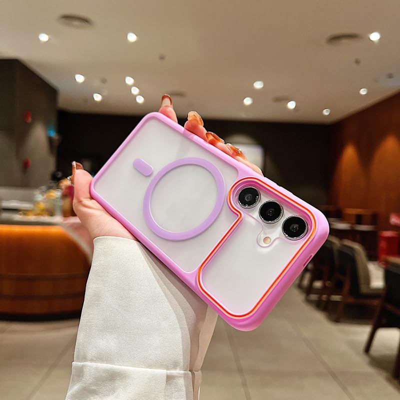 Image of LuxuryKase Frosted Clear MagSafe Case for Samsung Galaxy S24 | Translucent Matte Back | Soft TPU Bumper + Hard PC Back | Raised Camera Protection | Wireless Charging Compatible - Purple