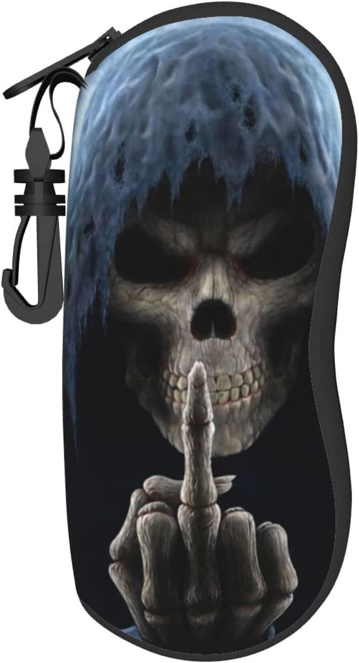 Aooedm Unisex Kids As Pic Middle Finger Skull Glasses Case Soft Portable Eyeglass Case With Belt Clip Zipper Travel Sunglasses Bag