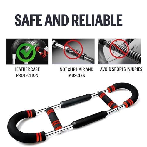 Image of Twister Arm Exerciser Adjustable Power Wrist & Forearm Strengthener, Portable Arm Workout Bar for Chest, Shoulders, Biceps, Triceps, Grip Strength & Home Gym Equipment (Red)