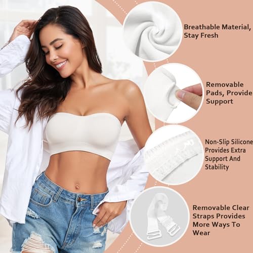 Image of WOWENY Strapless Bras for Women Bandeau Bra Wireless Non-Slip Silicone Seamless Padded Tube Top Bra