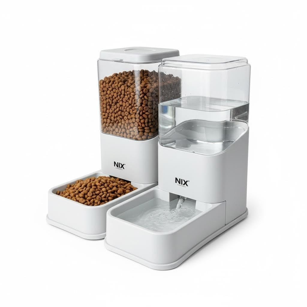Comedero y Bebedero Automático para Gatos y Perros – Set 2 en 1 con Dispensador de Comida y Agua, Depósito Transparente, Piezas Desmontables y Fácil Limpieza, para Mascotas Pequeñas y Medianas