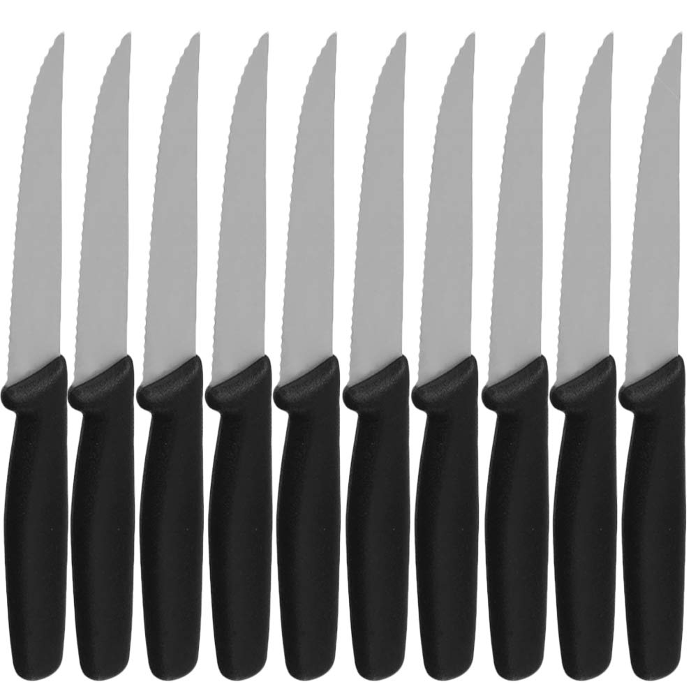 MGE - Coltello da Carne in Acciaio Inossidabile - Set di 12 Coltelli da Bistecca - Coltelli Tavola - Nero