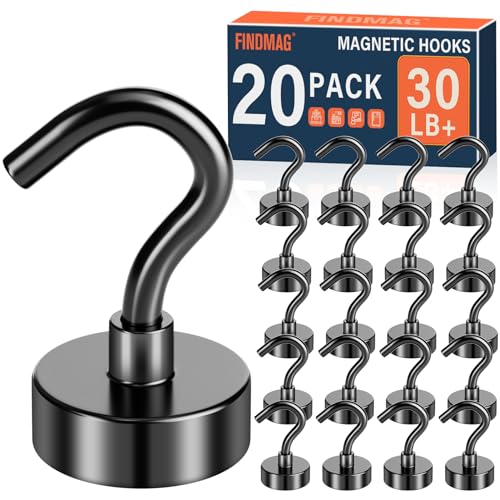Image of FINDMAG 20 Pack 30LB+ Magnetic Hooks for Cruise Cabins, Black Magnetic Hook