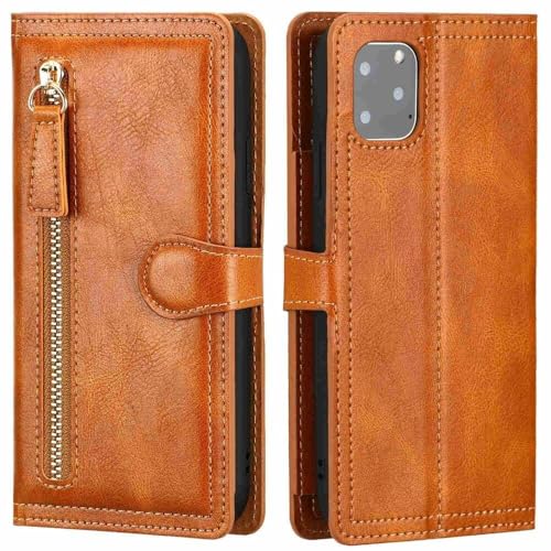 Étui portefeuille iPhone 16 Plus en cuir orange à rabat magnétique