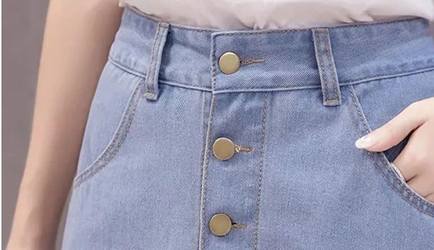 Women Plus Size High Waisted Denim A Line Midi Skirt Trendy Spring-Summer Slimming Skirts4