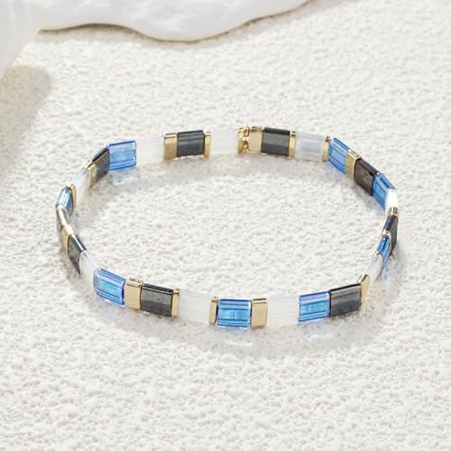 Image of KELITCH Women Stretch Bracelets Pearl Charms Tila Shell Beaded Friendship Bracelet