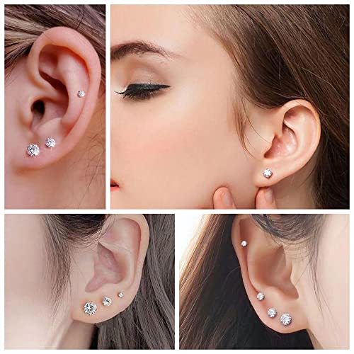 Titanium Surgical Steel Cubic Zirconia Screw Back Stud Earrings for Women Men Multipack Small Dainty Simulated Diamond CZ Studs Earring Set Hypoallergenic for Sensitive Ears Lobe Cartilage Helix2