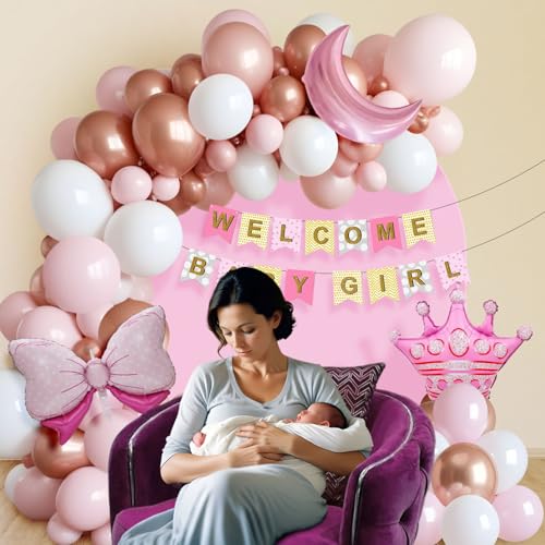Image of Party Propz Welcome Baby Decoration- 46pcs, Baby Welcome Home Decoration Kit, Welcome Home Baby Decoration, Wlcome Bby Girl Decoration, Wlcome Bby Girl Banner (Cardstock, Latex, Foil)