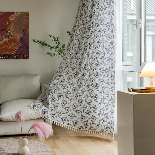 Cortina de gasa elegante con bordado de ramas y sofisticadas borlas 6