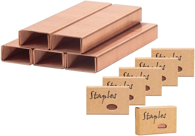 6000 Rose Gold Staples Colored Staples Set Colorful Standard 26/6 Staples for Desk Manual Stapler, 1000 Per Pack, Total 6000 for Office and Study Supplies (6 Pack Rose Gold)