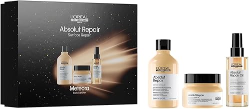 L'Oreal Professional Absolut Repair Gift Set Damaged Hair 77% Less Damage Shiny & Soft Hair Limited Edition Shampoo (300 ml) + Mask (250 ml) + Oil (90 ml)