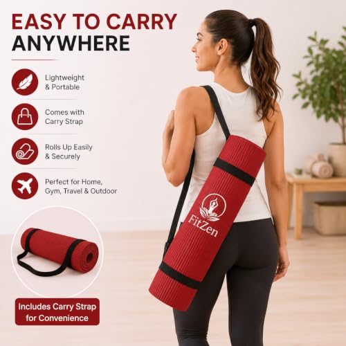 Image of Yoga Mat for Women and Men 4mm with Carry Strap EVA Material Extra Thick Exercise Mat for Workout Yoga Fitness Pilates and Meditation, Anti Tear Anti Slip For Home & Gym Use (Red, 4mm)