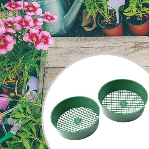 Helilyco Paquete de 2 tamices de jardín de 16 cm con malla de 6 mm, tamiz de suelo de plástico ligero para compost, arena para grava, separador de piedra verde para jardinería de balcón