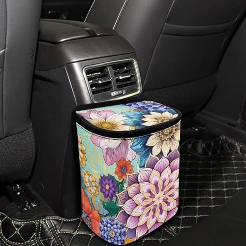 Image of Bright Blossom Flower Car Trash Can Hanging Garbage Bags for Back Seat,Durable Large Capacity Automotive Garbage Bin Rubbish Storage Bag for Travel,Picnic