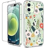 GiiKa for iPhone 12 Case, iPhone 12 Pro Case with Screen Protector, Clear Full Body Protective Flora