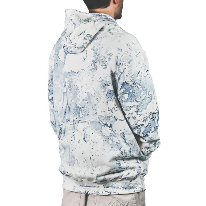 BlueSkin Felpa Uomo con Cappuccio | Stile Baggy | Skater | Hip Hop | Colore Bianca | Modello Nebula Variante off White Indaco
