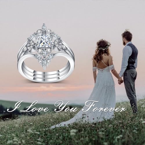 Triple Moon Ring Moissanite Wedding Ring Set for Women, 3 Pcs 10K 14K 18K Gold Princess Cut Moissanite Engagement Rings Bridal Set for Women Anniversary Jewelry Gift4