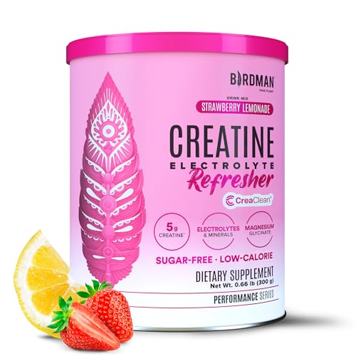 BIRDMAN Creatine Refresher | Creatine Monohydrate Powder with Electrolytes Magnesium Glycinate & Vitamins | Creaclean Seal | Sugar Free Low Calorie | Strawberry Lemonade | 30 Servings