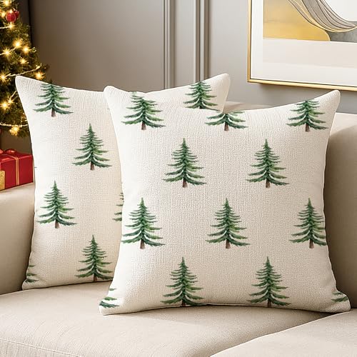 JANGYUHH Grün Winter Weihnachten Kissenbezug 50x50 cm Leinen...