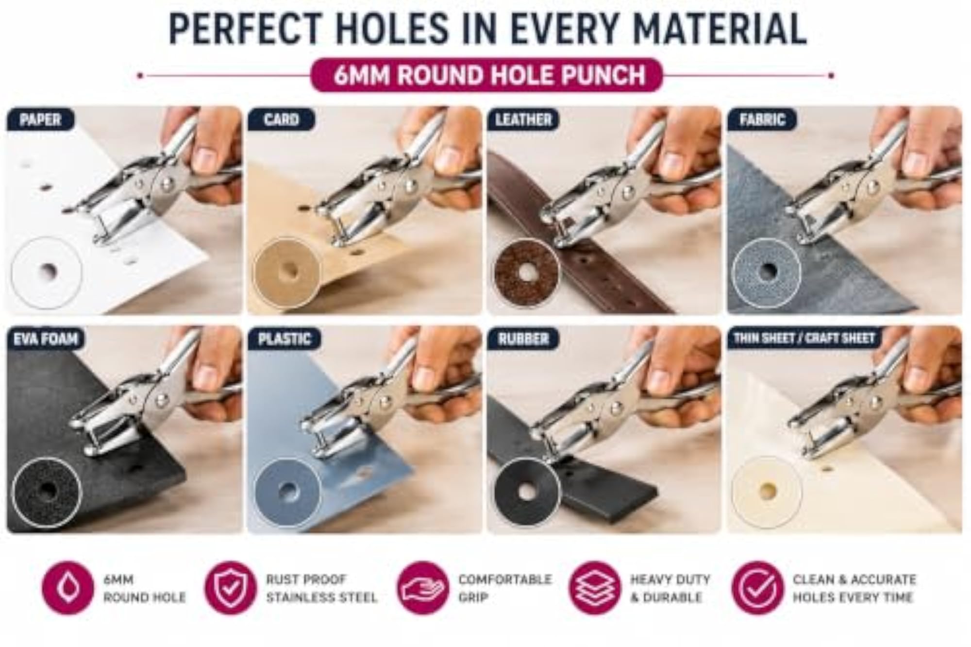 Heavy Duty Round Hole Punch, Stainless Steel Single Puncher