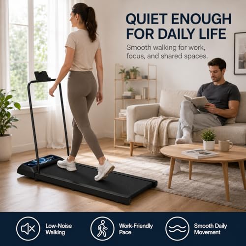 Image of Walking Pad Treadmill with Handle Bar, 8% Incline Under Desk Treadmill | Quiet 2.5HP motor, 265 lb capacity, 0.6-4 MPH speed, 15 x 35.4 in belt, compact for home office and small spaces