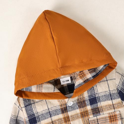Image of Toddler Baby Boy Fall Winter Clothes Long Sleeve Plaid Hooded Sweatshirt Ripped Holes Jeans Set 1-5 Years Old
