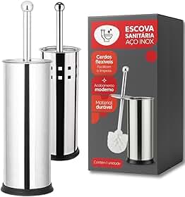 Kit 2 Escovas Sanitária Inox – Suporte com Vedação Antiodor, Cabo em Aço Inoxidável, Base Antiderrapante, Cerdas Densas para Limpeza Profunda do Vaso Sanitário – Design Moderno e Higiênico