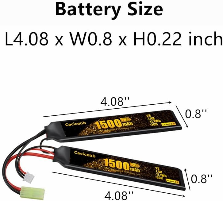 Miniatura 3 de Batería Lipo de 7.4V 1500mAh con Mini Tamiya Plug Recargable 30C Ajuste para Airsoft Modelo Guns 2S Airsoft Batería con 7.4V Cargador Cable