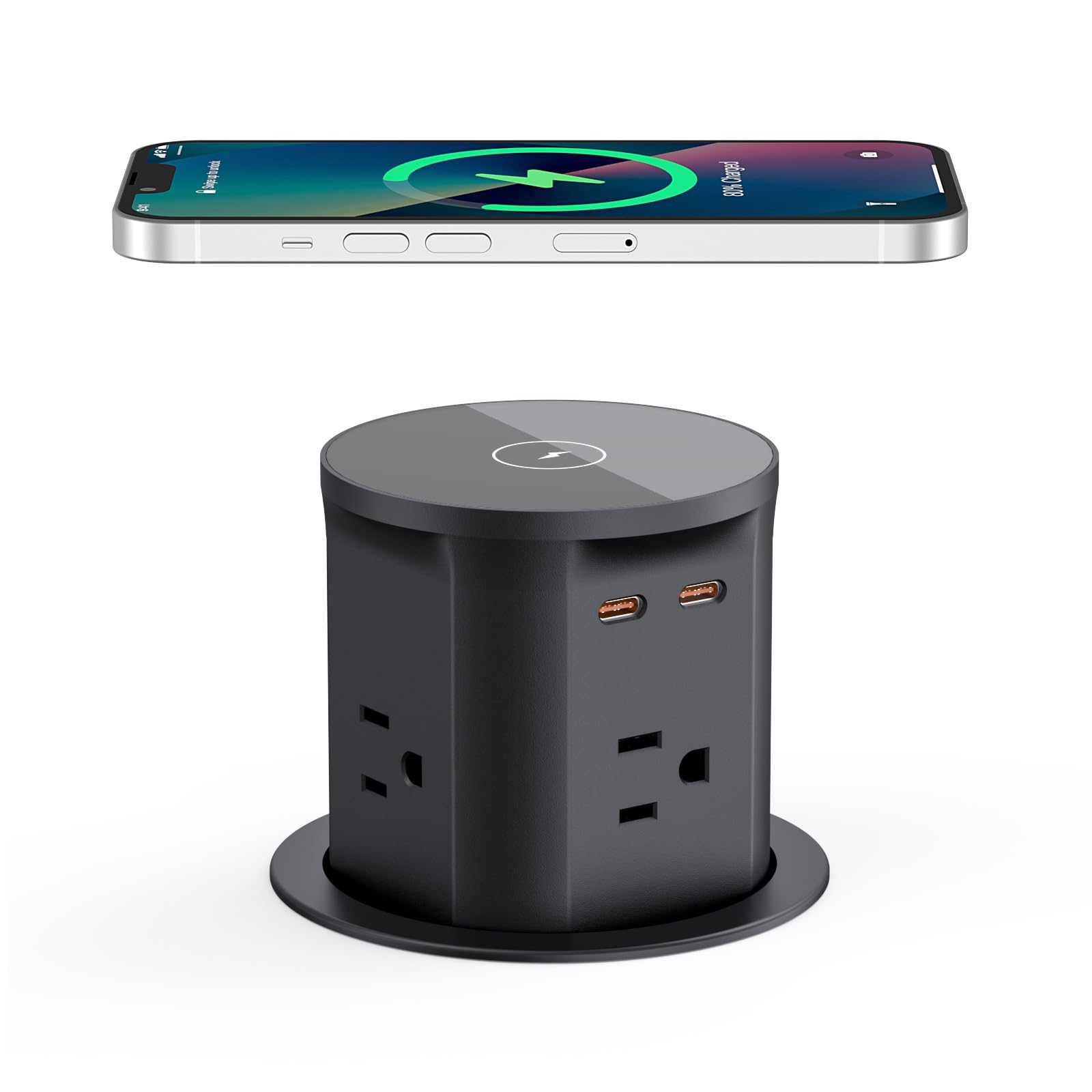 15 W bezprzewodowa ładowarka nablatowa wysuwana wyjście, szybkie ładowanie USB C 20 W i 4 wyjściami AC, 3,3-calowe wyjście komputerowe do biura, konferencji, blatu