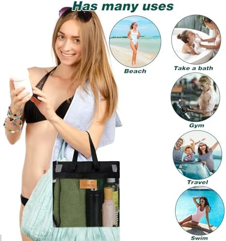 KALIONE Mesh Shower Caddy Bag, Portable Gym Shower Bag, Quick Dry Hanging Toiletry and Bath Organizer with Zipper for College Dorm, Gym, Yoga, Swimming Pool, Travel(Black) - 3