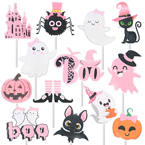36Pcs Pink Ghost Cupcake Toppers Picks Halloween Cake Decorations...