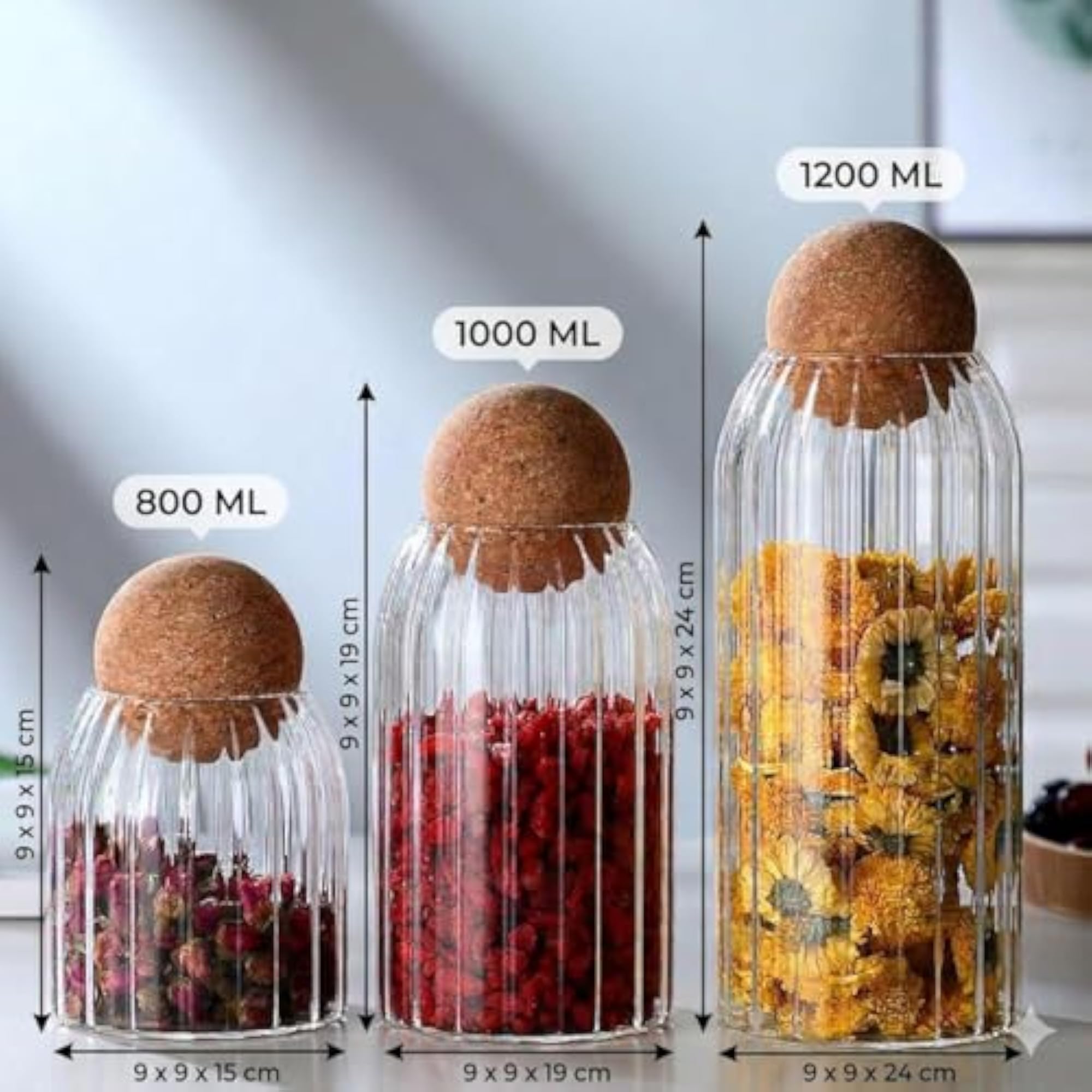 Glass Storage Container Jar with Round Ball Cork