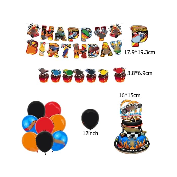 Rennwagen Geburtstagsdeko Set | 23-teilig Mit Ballons, Cupcake-Toppern & Tischdecke | Auto-Party