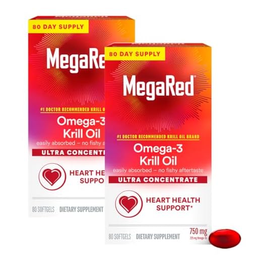 MegaRed Ultra Strength Krill Oil Omega 3 Supplement, 750mg Krill Oil – EPA & DHA & Antioxidant Astaxanthin for Heart Health, 80 Softgels, No Fish Oil Aftertaste (80 Count (Pack of 2))