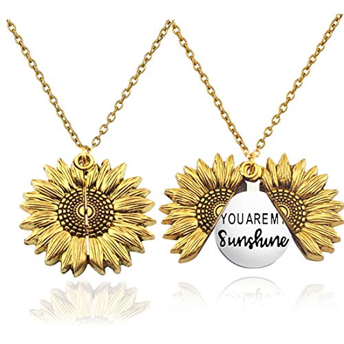 2pcs Sunflower Necklace with gift box for Women Girls You are My Sunshine Necklace Sunflower Locket Jewelry Pendant Chain Gift for Mom, Girlfriend, Ideal for Birthdays, Christmas Day, Valentine's Day