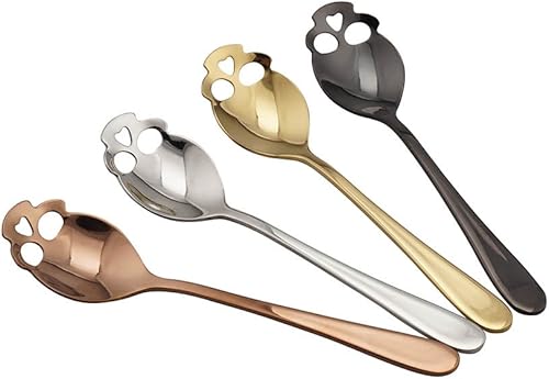 1pc 304 Acero Inoxidable Mesa Sopa Café Té Postre Cuchara Calavera Diseñado (Oro Rosa)