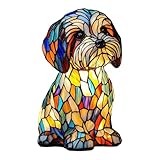 Cute Dog Tabletop Night Light with Vintage Stained Glass Shade, Stained Resin Puppy Lamp with USB, 3D Cute Pet LED Table Lamps for Bedroom Nursery Desk, Gift for Dog Lovers and Kids (Multicolor)