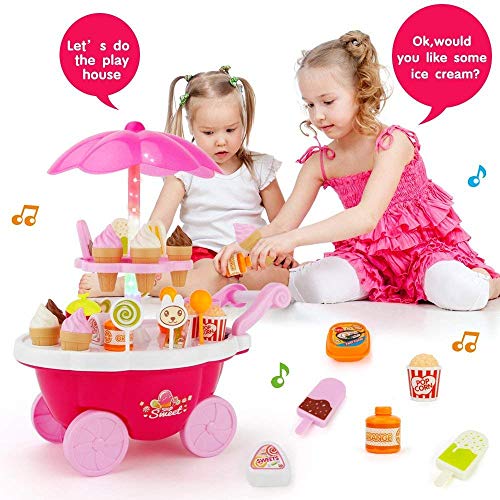 Image of LONGMIRE Plastic 42 Pcs Big Size Kitchen Playset | Musical & Light Kitchen Set Toy for Kids with Sound and Accessories Set for 4 Year Old (Ice Cream -25)